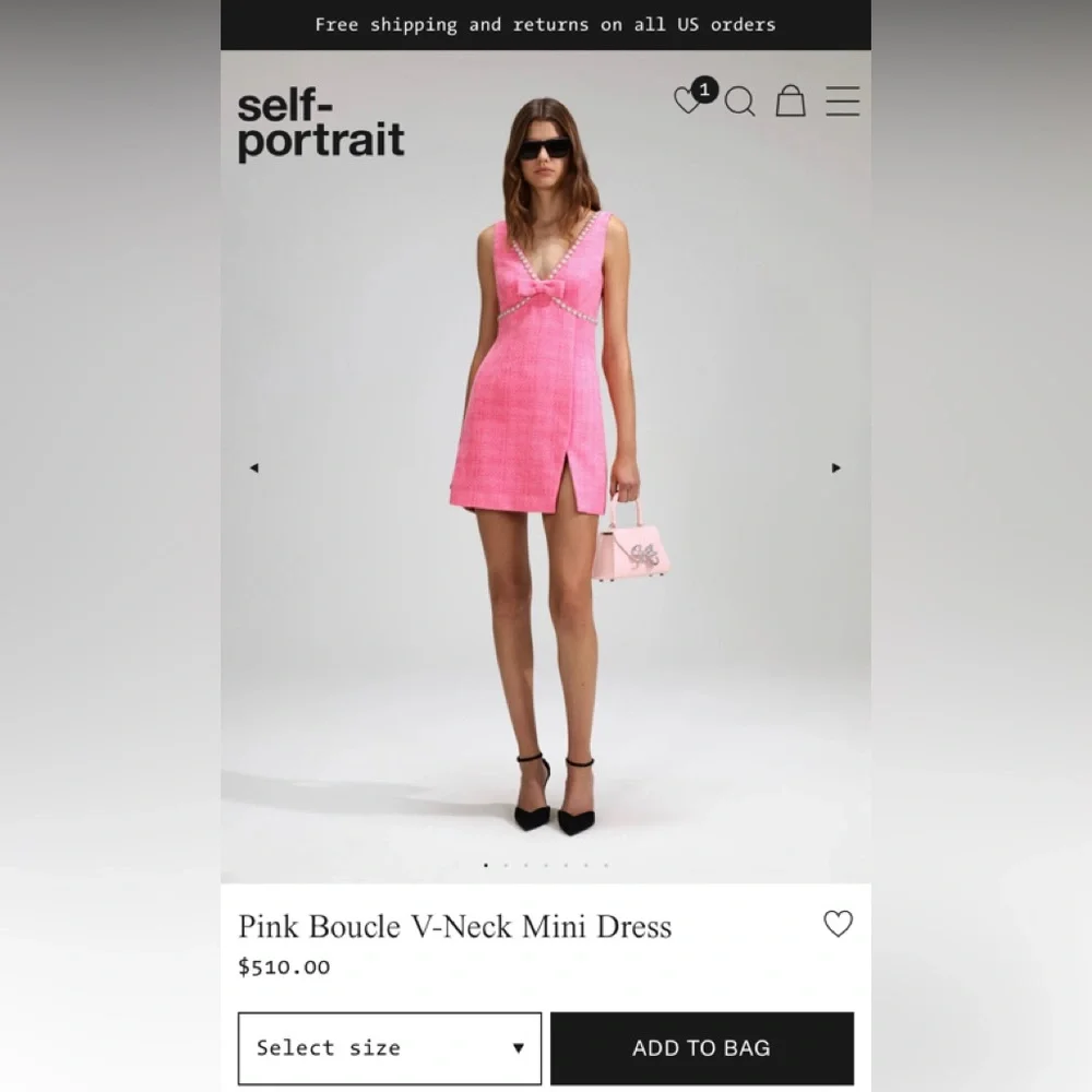 Self Portraits Pink Boucle V-Neck Mini Dress - Picture 2 of 5